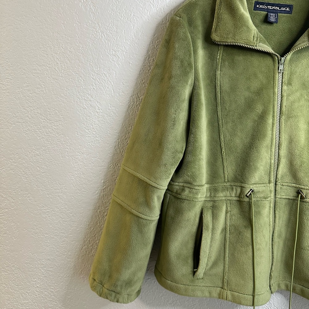 Vintage Kristen Blake GreenTeddy Fleece Zip-Up Jacket Drawstring Waist Size L - Picture 11 of 15
